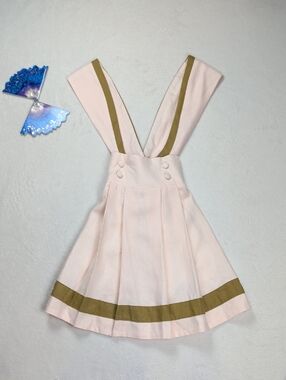 Carbon Soldier Girls Linen Pinafore Skirt – Size 6Y – Olive & Pink